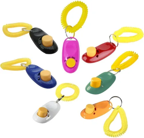 Vista 5 de PENTA ANGEL Clicker de botón de entrenamiento para mascotas con correa de muñeca, perro de tren, gato, caballo, mascotas para entrenamiento