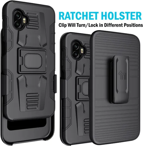 Vista 3 de Funda con clip para Galaxy XCover 6 Pro, Nakedcellphone Funda de agarre de anillo resistente con soporte [placa de montaje integrada]