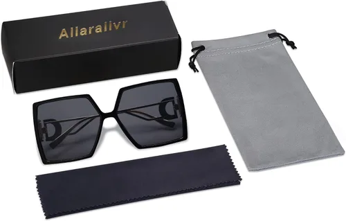 Vista 5 de Allarallvr Gafas de sol cuadradas de gran tamaño para mujer, gafas de sol Tetro de moda para mujer, gafas de sol AR82009