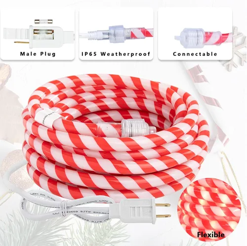 Vista 3 de Afirst Cuerda de luces de bastón de caramelo de Navidad, guirnalda de luces LED de 30 pies, IP65, impermeable, conectable, tubo de luces para Candy