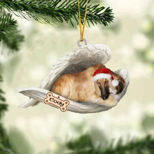 Vista 2 de NAZENTI Adorno personalizado de perro afgano durmiendo en alas de ángel - Adorno de Navidad para perros personalizado para amantes de mascotas