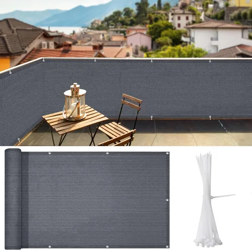 Vista 14 de iCover 3x10 pies de valla de pantalla de privacidad para balcón, cubierta de valla de barandilla resistente a los rayos UV para porche, terraza Gris
