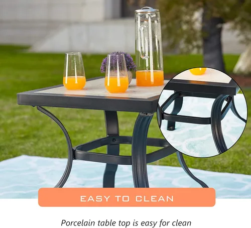 Vista 5 de LOKATSE Mecedora para patio, al aire libre, juego con mesa de café Caqui / negro