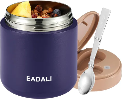 Vista 9 de Eadali Tarro de comida para niños de 15.2 onzas para comida caliente, contenedor de almuerzo aislado al vacío con interior de acero inoxidable 316