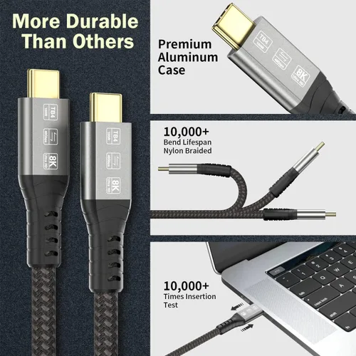 Vista 4 de Cable USB 4 para Thunderbolt 4 40Gbps 8K a 60Hz PD 100W 6.6ft