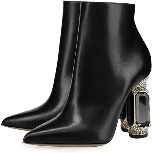 Vista 78 de FSJ Botas de tacón alto con punta puntiaguda para mujer, con tacón alto, con cremallera lateral brillante, estilo casual, para uso diario, zapatos