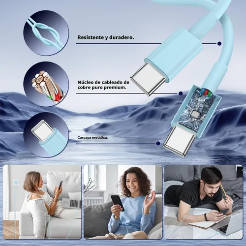 Vista 5 de QZIIW Cargador Samsung súper rápido tipo C, bloque de cargador rápido USB C de 45 W de doble puerto [paquete de 2] y cable USB C extralargo de 60 W