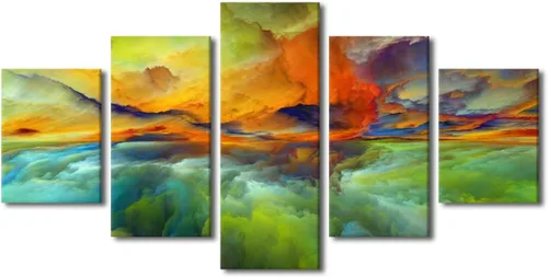 Vista 87 de Pintura en lienzo colorida para sala de estar, 5 paneles, impresiones abstractas sobre lienzo, arte de pared para sala de estar, dormitorio