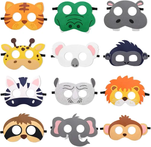 Vista 11 de CiyvoLyeen Party Animals Felt Masks Jungle Farm Forest Animals Theme Birthday Party Favors Party Supplies for Boys or Girls