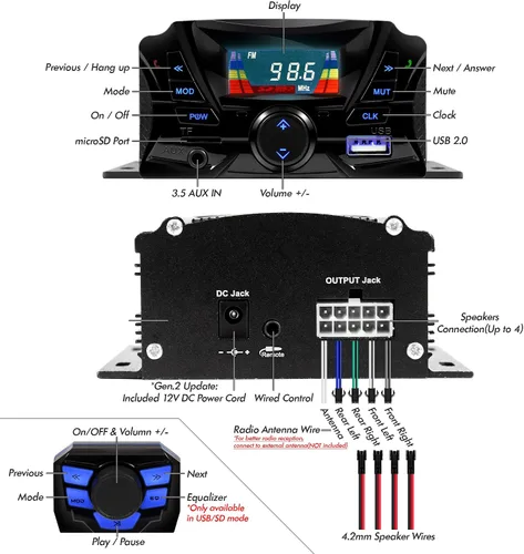 Vista 3 de GoHawk Altavoces para Motocicleta Bluetooth, Altavoces Impermeables y Sistema de Sonido de Audio con Amplificador, Resistente a la Intemperie, Radio