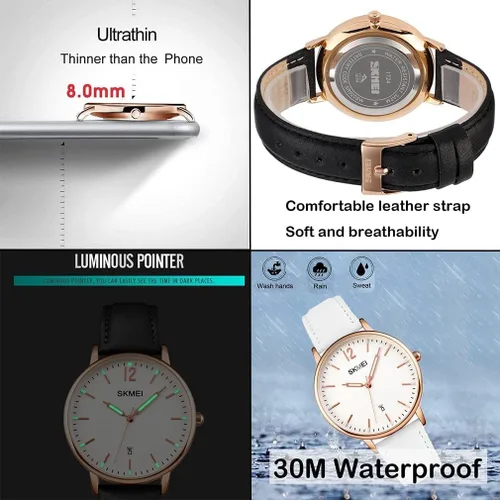 Vista 4 de SKMEI Womens Watches for Ladies Female Leather Band Big face Waterproof Thin Minimalist Fashion Casual Simple Dress Analog Quartz with Date Luminous