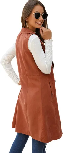 Vista 2 de GORGLITTER Chaleco largo sin mangas con frente abierto para mujer, chaquetas con cuello, cárdigans de línea larga