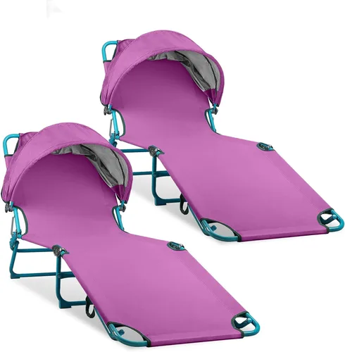 Vista 7 de Colorsoul Silla de bronceado con toldo solar, silla de playa ajustable de 4 posiciones para adultos, silla de descanso plegable resistente al aire
