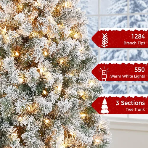 Vista 7 de Yaheetech - Árbol de Navidad artificial preiluminado de 7.5 pies, 550 luces Verde y blanco
