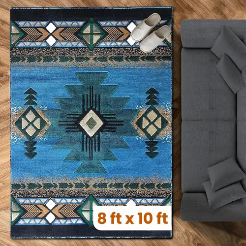Vista 31 de YHSF South West - alfombra estilo nativo americano del suroeste C318 - fácil de limpiar, gruesa, suave, duradera, alfombra inspirada en tribus