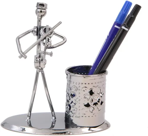 Vista 6 de Música Tema de Músico Sombrero de Hierro Hombre Arte de Acero Metal Personalidad Creativa Lápiz Titular de Lápiz Taza Olla Oficina Estudiantes