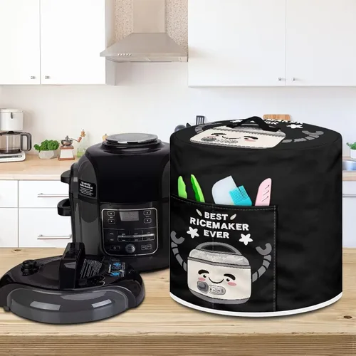 Vista 3 de Dolyues Divertida cubierta antipolvo para olla de arroz con bolsillos, cubierta de olla a presión, cubierta redonda para freidora de aire con mango