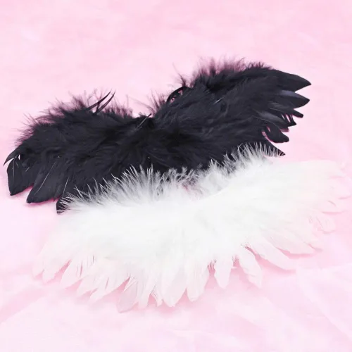 Vista 4 de Alas de plumas de ángel, ala de ángel vintage, accesorios de fotografía de plumas negras, accesorios de costura para bebés y niños (negro)