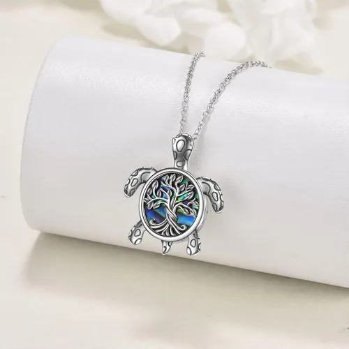 Vista 2 de YFN Collar de urna para cenizas con abulón de plata de ley tortuga marina búho perro flor de oto mariposa regalo de joyería para mujeres y niñas 182