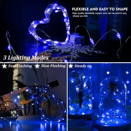 Vista 6 de AIKEI Paquete de 12 luces LED de hadas que funcionan con pilas, guirnaldas de luces impermeables de 7 pies, 20 luces LED de luciérnagas estrelladas