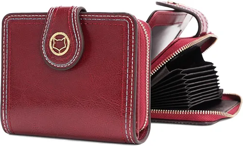 Vista 9 de FOXLOVER Cartera pequeña de piel suave para mujer, con bloqueo RFID, bolsillo con cremallera, tarjetero, con ventana de identificación