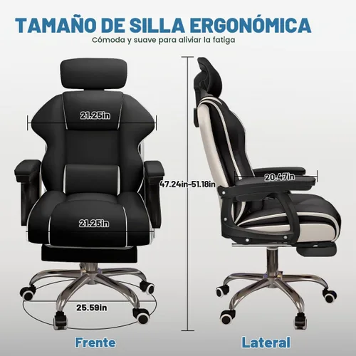 Vista 2 de Silla ejecutiva para computadora, silla de escritorio para oficina en casa, ángulo ajustable, ergonómica, de altura ajustable, sillas de piel