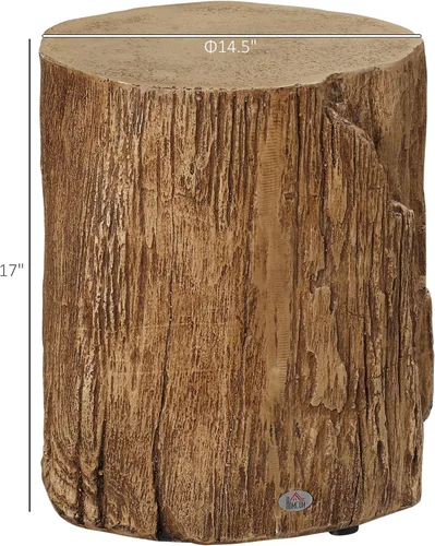 Vista 3 de HOMCOM Taburete de tocón de árbol, mesa auxiliar decorativa con mesa redonda, mesa auxiliar de hormigón con acabado de grano de madera