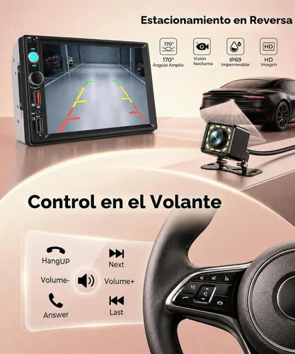 Vista 5 de Estéreo de automóvil de 7 pulgadas, doble DIN, CarPlay inalámbrico, Android Auto, radio de pantalla táctil de 2 DIN, estéreo Bluetooth, cámara
