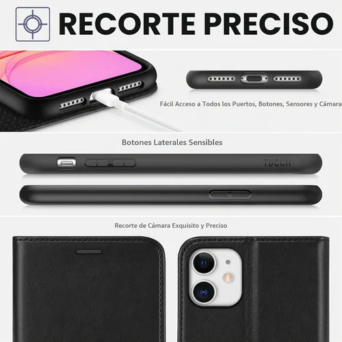 Vista 8 de TUCCH - Funda tipo cartera para iPhone 11 (6.1") 2019, 3 tarjeteros, color negro