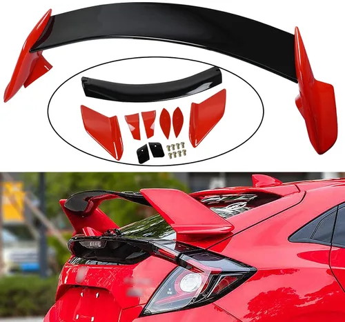 Vista 3 de Compatible con Honda Civic Hatchback 2016 2017 2018 2019 2020 2021 2 tonos rojo negro tipo R estilo alerón necesita montaje simple