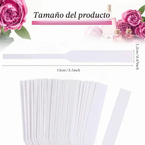 Vista 2 de 200 tiras de prueba de perfume, desechables, color blanco, para probador de perfumes, aceites esenciales, tarjetas de prueba, papel para perfumes