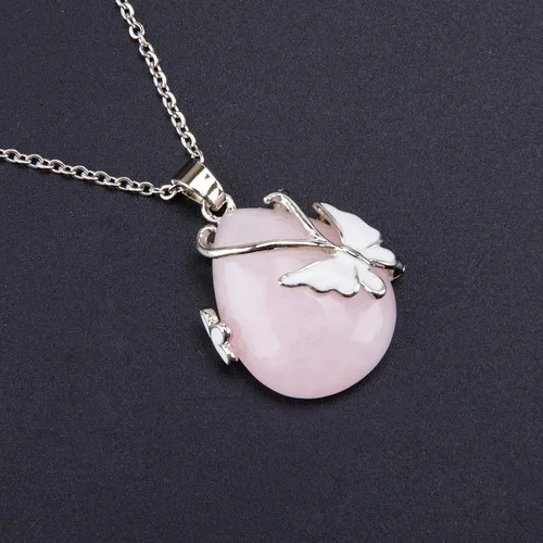 Vista 6 de Bivei Collar con colgante de cristal curativo de amatista y ópalita de cuarzo rosa con envoltura de alambre vintage