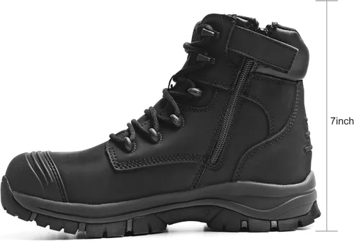 Vista 4 de Botas de trabajo para hombre, zapatos con punta de acero y cremallera lateral, resistentes al agua, antideslizantes, a prueba de pinchazos (OX2720)