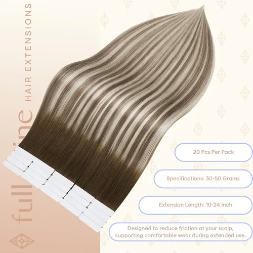 Vista 3 de Full Shine - Extensiones de cabello con cinta, color marrón ceniza # 3 marrón nogal a 8 marrón avellana y 22 rubio ceniza