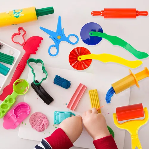 Vista 7 de Kit de herramientas de masa, 9 piezas básicas de arcilla y masa para niños, incluye rodillo, rodillos, tijeras de seguridad, extrusora de masa