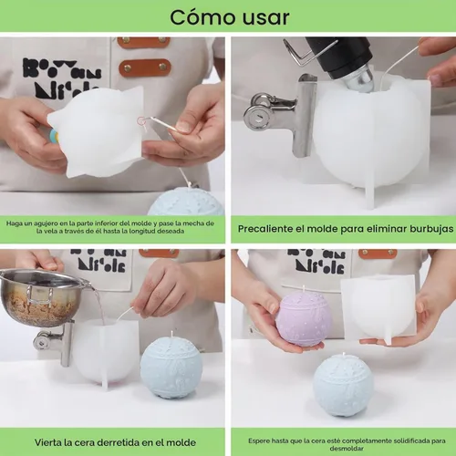 Vista 5 de BOOWAN NICOLE Molde de silicona de vela ligera de bola de Navidad para hacer velas, molde de silicona para velas hechas a mano DIY decoración