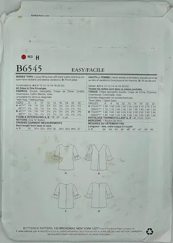 Vista 2 de See & Sew B6545 - Camiseta holgada con botón trasero, patrón de costura, tallas 6-22