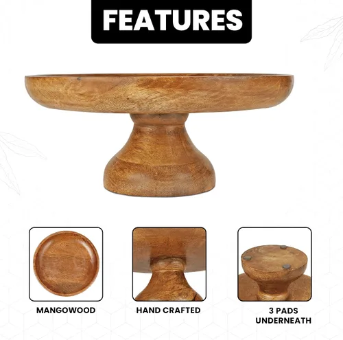 Vista 3 de Mela Artisans - Soporte para pasteles de madera de mango de 12 pulgadas de alto con pedestal de madera, elevador de acabado clásico diseñado