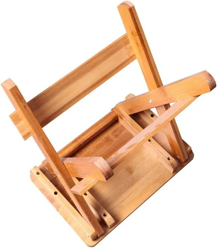 Vista 4 de Taburete plegable de madera de bambú, taburete portátil para el hogar, multifuncional, para baño, sala de estar, dormitorio, lavandería o pesca