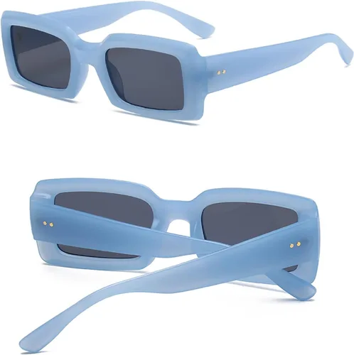 Vista 6 de Lentes de sol de moda para mujeres y hombres, lentes de sol de los años 90, marco rectangular azul, naranja, amarillo