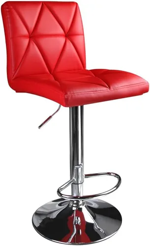 Vista 3 de Taburete para barra ajustable hidráulica Leader Accessories con respaldo cuadrado con líneas diagonales (2 unidades), Rojo