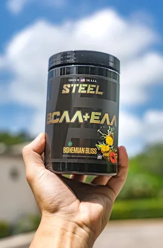 Vista 4 de Steel Supplements Polvo BCAA EAA de alto rendimiento Promueve el crecimiento muscular magro y la resistencia al entrenamiento Proporción 2:1:1
