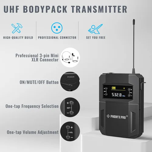 Vista 4 de Phenyx Pro Sistema de micrófono inalámbrico PTU-52-2B Bundle con transmisor Bodypack PWB-4200