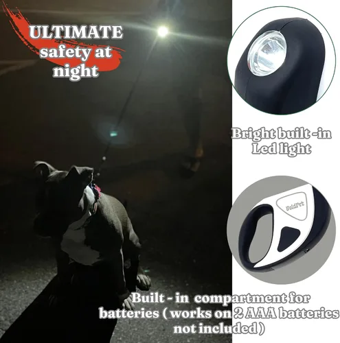 Vista 7 de BoldPet® Correa retráctil para perro con linterna LED, correa larga sin enredos de 10 pies, agarre antideslizante, correa retráctil para perros
