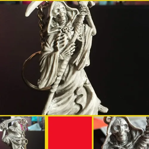 Vista 2 de Llavero de calavera de Halloween, llavero de la parca de goma, llavero de esqueleto de goma, novedoso soporte para llaves, colgante para regalos