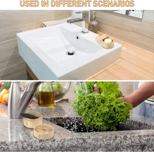 Vista 7 de Chengu Soporte de barra de jabón de bambú natural con tapa, para drenaje, red de espuma, contenedor de champú, bandeja de madera, funda de bambú