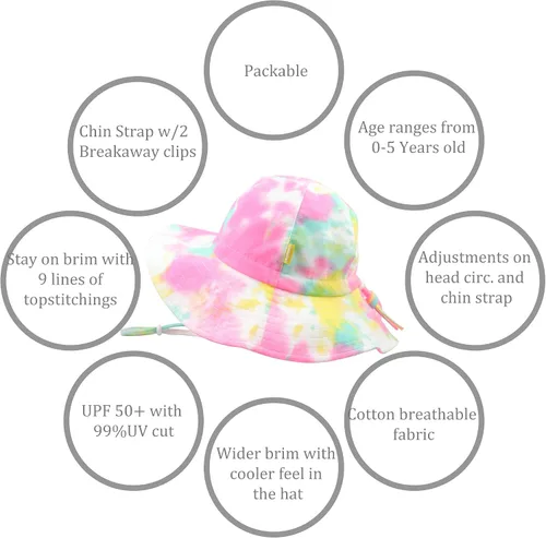 Vista 4 de DASMINI Baby Girls Sun Hat Cute Flower Toddler Summer Outdoor Infant Beach Wide Brim Flowers and tie dye