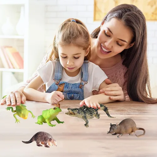 Vista 4 de SCAHOW 5 juguetes blandos de goma suave, juguetes de animales TPR súper elásticos para niños, figuras de animales de goma con rana, renacuajo