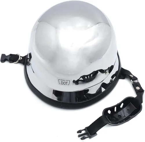 Vista 6 de (Talla L) Casco plateado DOT motocicleta alemán de media cara Biker Street Chopper Cruise [P/N: MT506-003-L-CD] Talla grande