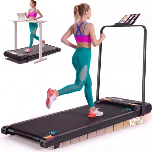 Vista 11 de ANCHEER Caminadora con escritorio, caminadora plegable de 3.5 HP con 15% de inclinación y barra de mango, ultra silenciosa, capacidad de 450 libras